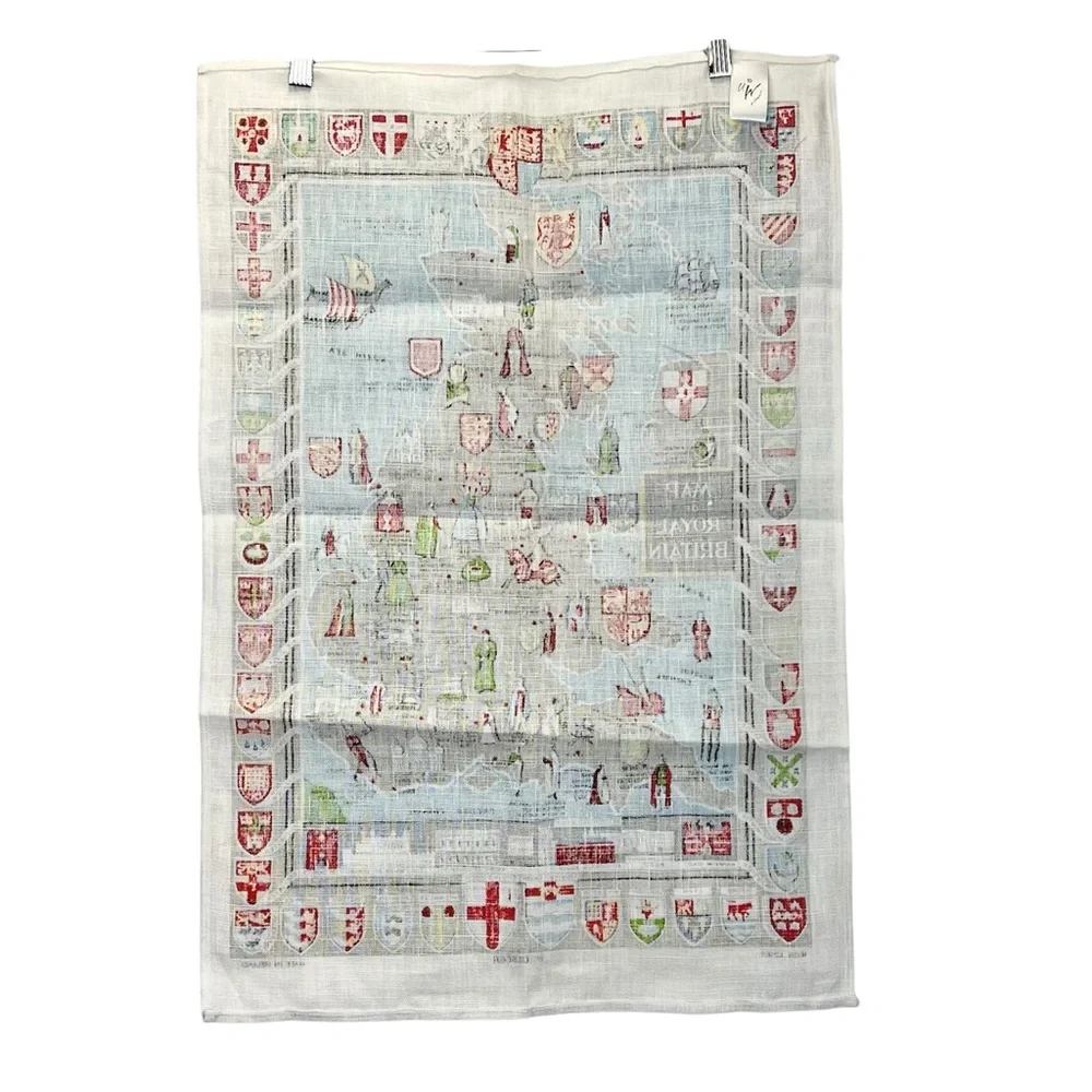 Irish Linen Map of Royal Britain Tea Towel Kitchen Decor Vintage Souvenir